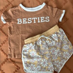 Brown 'Besties' T-Shirt and Floral Surf Shorts Set